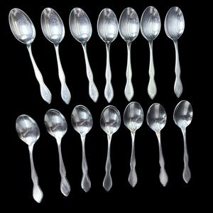 Oneida Silver Twilight Place Oval Soup Spoons Lot of 14 Spoons Stainless